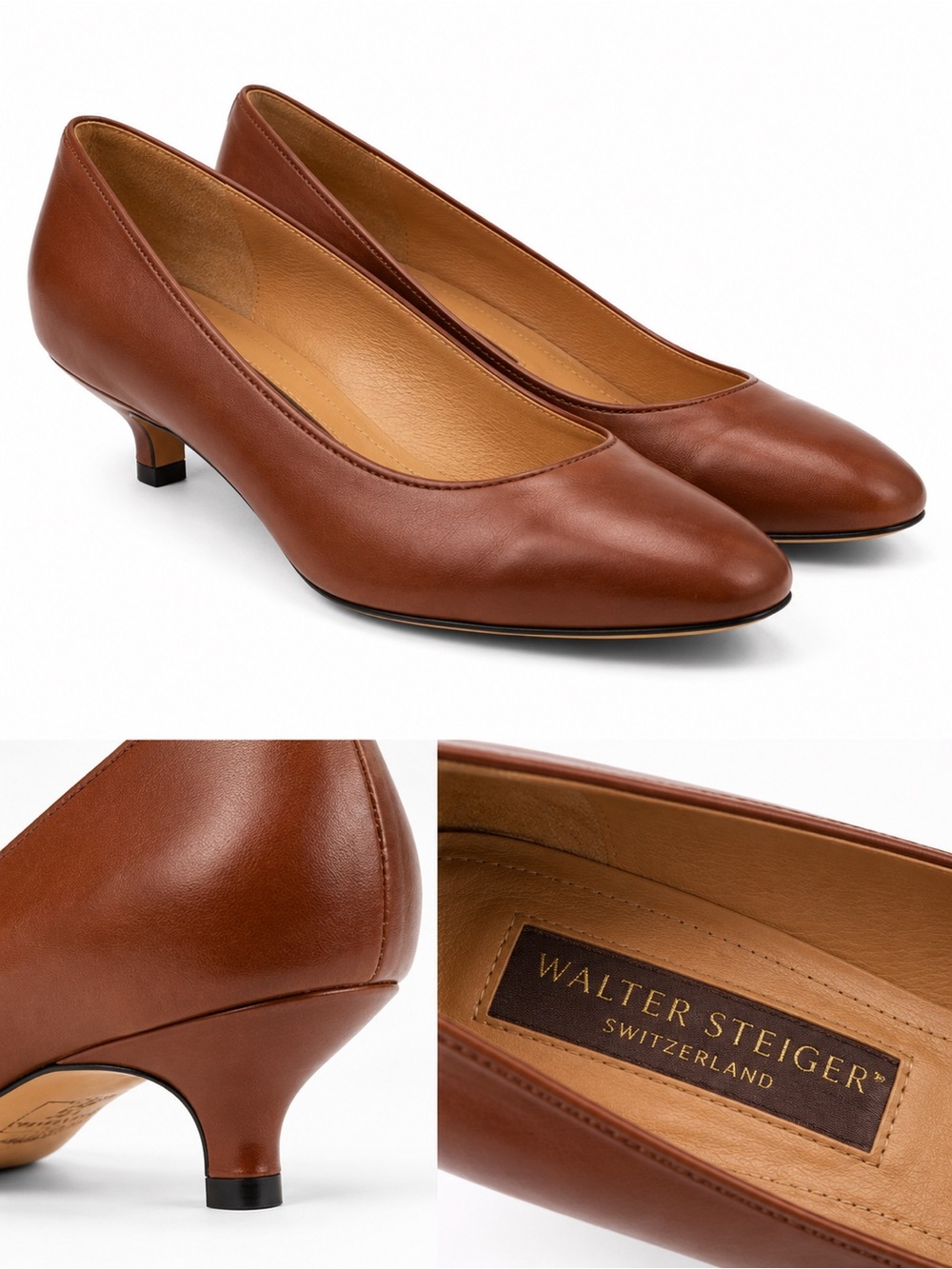 Walter Steiger Brown Leather Kitten Heels Size 8 Old Money Pumps